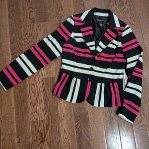 INC International Concepts Striped Peplum Blazer in Pink, Black & White